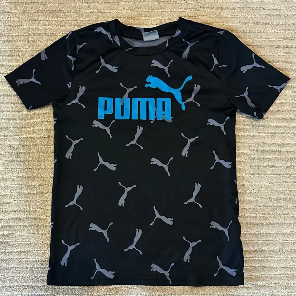 Puma Black Graphic Tee & New Balance Striped Polo kids size 7 set of 2 tops